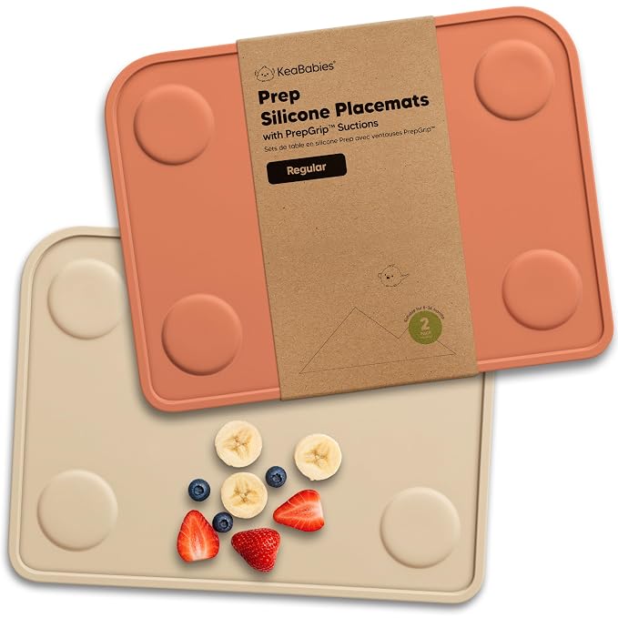KeaBabies 2pk Silicone Placemats for Toddlers, Kids, 12x9 (Terracotta) | Non Slip Suction Silicone Placemat for Restaurants, Dining Table,Travel, Easy to Clean, Food Grade/BPA-Free, Small Table Mat
