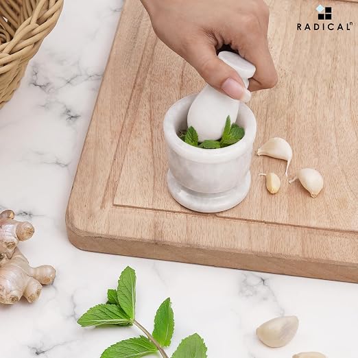 Radicaln Marble Mortar and Pestle Set Small Spice Grinder & Herb Grinder | Handmade White Marble, 2.5 Inches, Garlic Crusher, Pill Crusher, Kitchen Counter Decor, Gift Ready