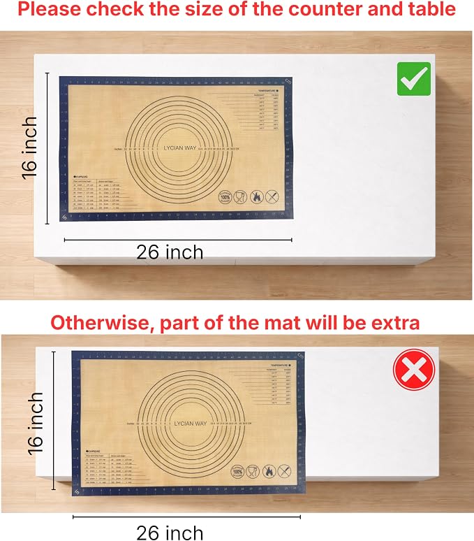 Silicone Pastry Mat with Measurements, 26 x 16 Inch Extra Thick Non-Slip Nonstick Large Baking Mat for Dough Rolling, Kneading, Fondant and Pie, Gray