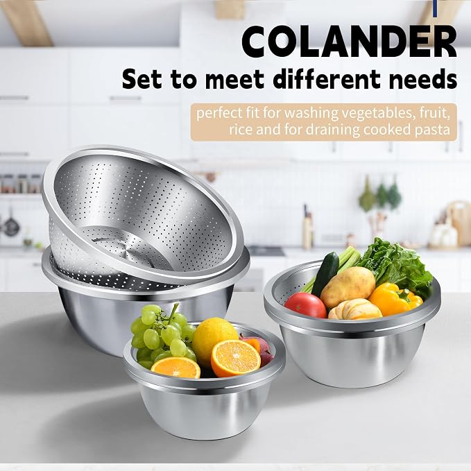 Gulex Colander Stainless Steel 3-quart with Bowls,Strainer for Kitchen(2PC)