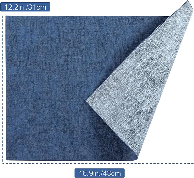 Leather Placemats Table Mats Set of 6, Navy Blue & Light Blue | Reversible Non-Slip Table Placemats, Heat-Resistant and Waterproof for Dining Kitchen and Holiday Parties