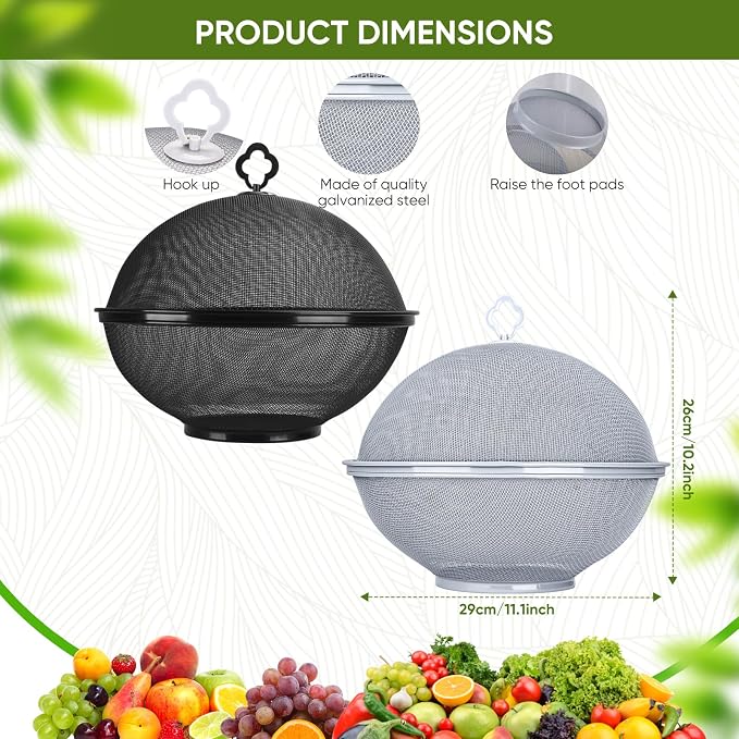 Fruit Fly Proof Fruit Storage Basket, Metal Mesh Fruit Bowl w Lid Black1PCS | Decorative Fruit Bowls Kitchen Counter Storage for Fruits & Veggies