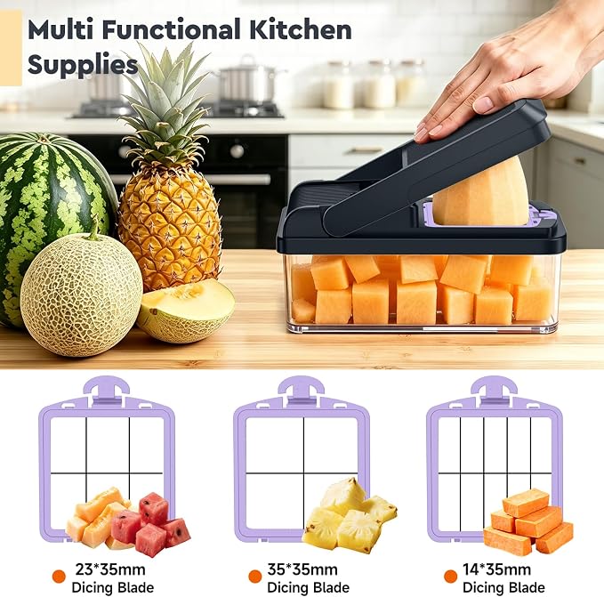 MealHelper 15-in-1 Vegetable Chopper, Food Veggie Chopper With Container | Kitchen Prep Tool, Cheese Grater, Home Essentials & Kitchen Gadgets, with Sharp Stainless Steel Blades(10 Blades, Purple)