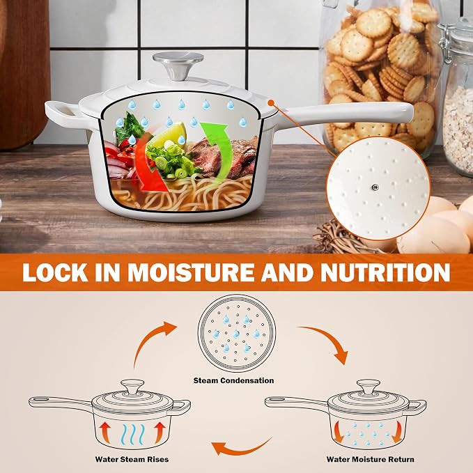 Homikit 1 QT & 2 QT Saucepan Set, Enameled Cast Iron Saucepan with Lid for All Cooktops, Small Pot Mini Dutch Oven for Kitchen Cooking, Boiling, Nonstick & Heavy Duty, White
