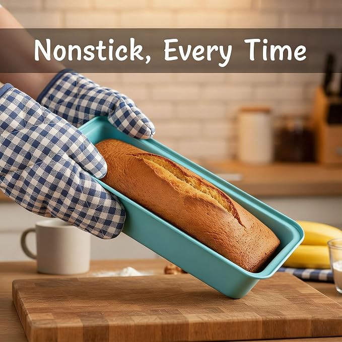 3-Pack 12x4 Long Loaf Pans, Nonstick Carbon Steel Bread Baking Pan | for Sandwich Bread, Homemade Bread, Sourdough, Easy Release, PFOA Free