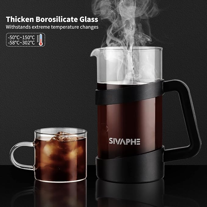 Sivaphe French Press 34oz Light-weight Durable High Borosilicate Carafe Maker 8 Cup Plastic Coffee Press Frothed