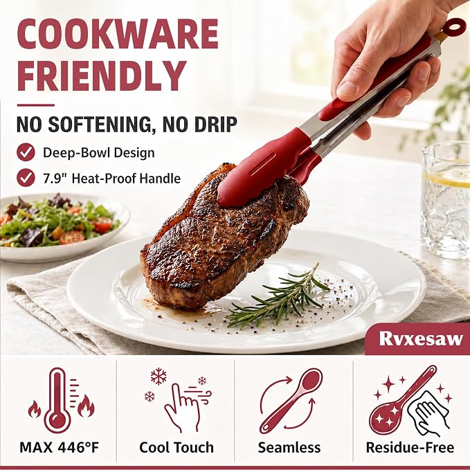 Kitchen Utensils Set,9 PCS Silicone Cooking Utensils Set Spatula Set,Cooking Utensils Tool,Tongs,Spoon,Whisk,Brush,Dishwasher Safe Kitchen Gadgets for Non-Stick Cookware,Home Essential(Red)
