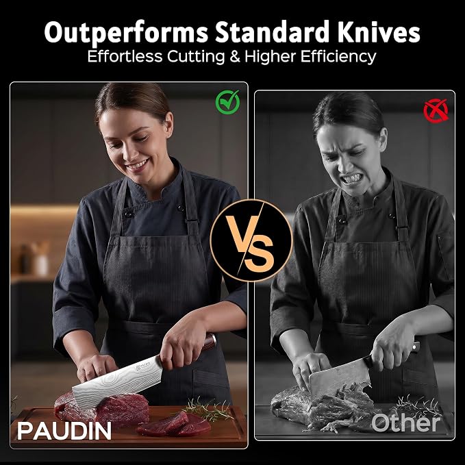 PAUDIN Nakiri Knife - 7" Razor Sharp Meat Cleaver and Vegetable Kitchen Knife, High Carbon Stainless Steel, Multipurpose Asian Chef Knife for Home and Kitchen with Ergonomic Handle