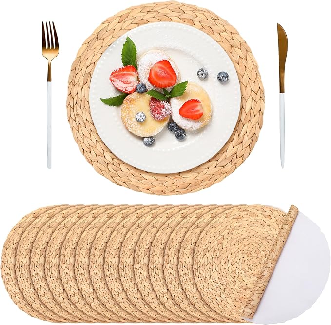 Sinmoe 100 Pcs Disposable Paper Placemats Bulk,Natural,Woven | Paper Charger Place Mat Party Charger Plates Table Place Mats for Dinner Wedding Birthday Baby Shower Spring Dining Tableware