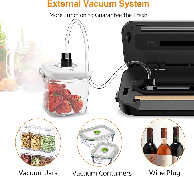 Updated Vacuum Sealer Machine 2025, MEGAWISE Food Sealer w/Starter Kit, Dry & Moist Food Modes, Compact Design with 10 Vacuum Bags & Built-in Cutter (Grey)