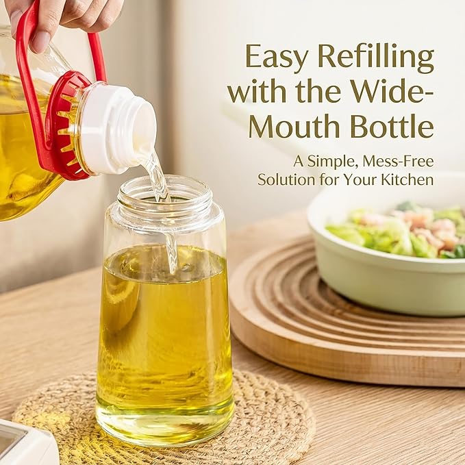 2-in-1 Oil Sprayer and Dispenser for Kitchen- 2 x 16 oz Pack, Never Drip Design, Precise Oil Control for Air Fryer, Roasting, Grilling, Barbecue and Salad. (Black, Green)