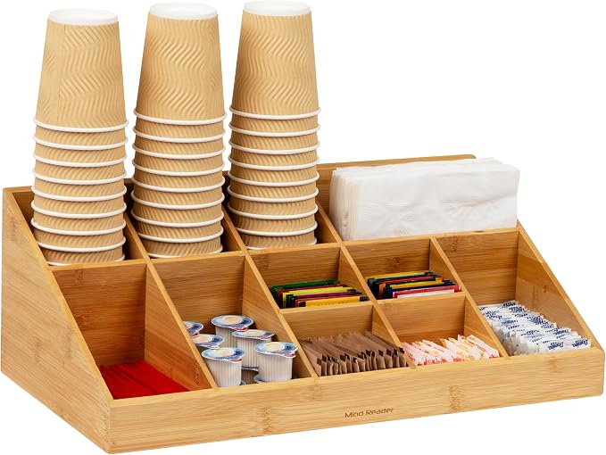Mind Reader Cup and Condiment Station, Countertop Org, Coffee Bar, Rayon from Bamboo Cup, 18.125"L x 9.5"W x 6.5"H, Brown