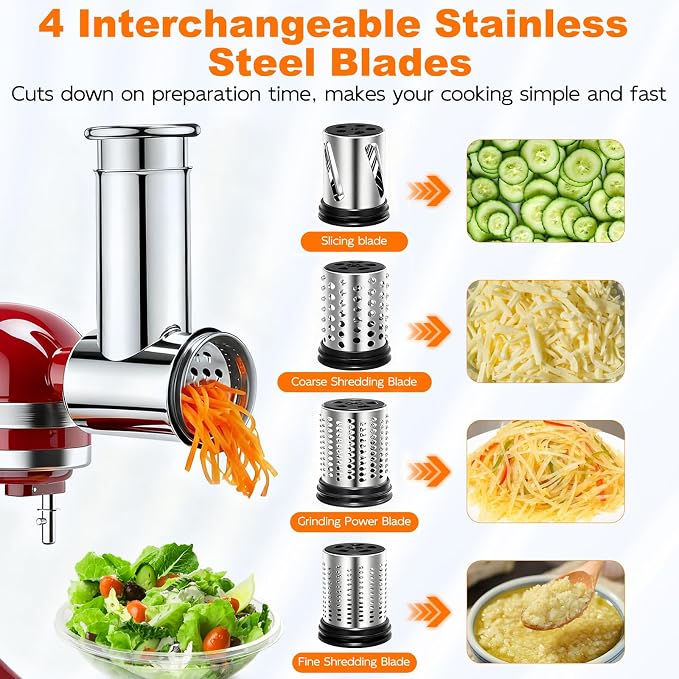 Slicer Shredder Attachments for Stand Mixers | All Stainless Steel, Vegetable Shredder, Cheese Grater, Salad Maker, Food Slicers Chopper Grinding Powder Accessories
