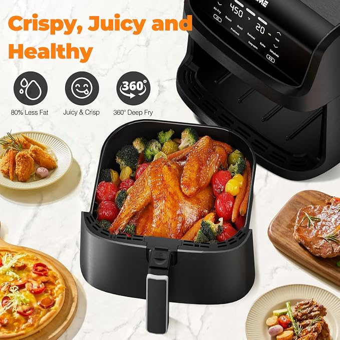 DEIME Air Fryer 7.2 QT 1700W Oilless Oven Healthy Cooker Air Fryers Large Capacity with 8 Presets, LCD Touch Screen, Customerizable Cooking, Non-Stick Basket (Black)