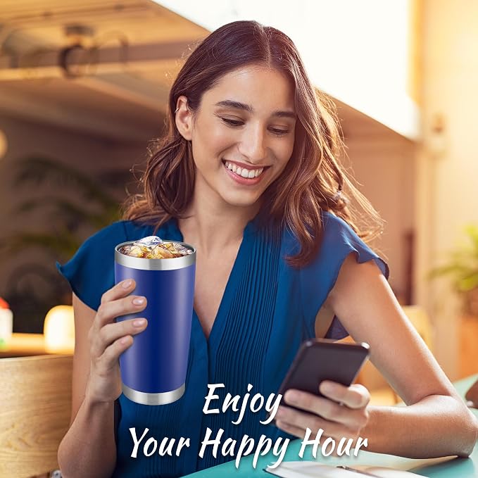 20 oz Tumblers Bulk Stainless Steel Tumbler with Lid, 6 Pack | Blue, 20oz Insulated Coffee Mug, Double Wall Vacuum, Powder Coated Cup, for Hot and Cold Drinks