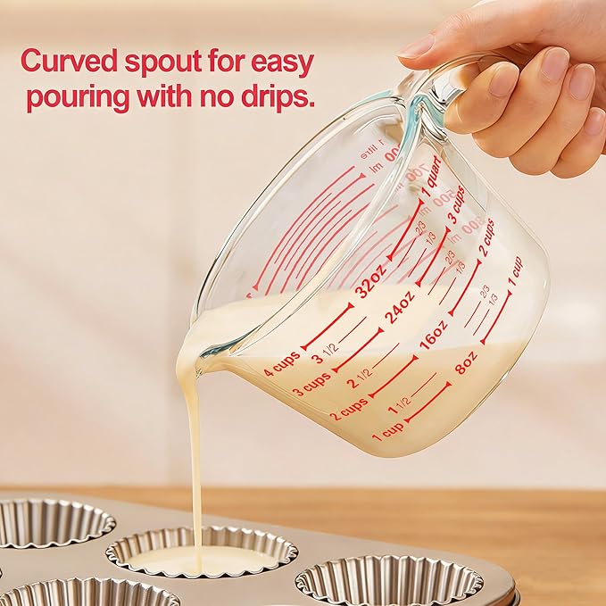 M MCIRCO 6 Pcs Glass Measuring Cups with Lids Set, 1 Cup, 2 Cup, 4 Cup | Measuring Jugs with Handle, Nesting Liquid Measuring Cups for Kitchen, Microwave, Oven, Freezer, Dishwasher, BPA Free
