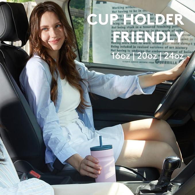 COKTIK 20oz Insulated Tumbler with Lid and Straw Iced Coffee Cup Reusable Stainless Steel Travel Mug Water Bottle Cupholder Friendly for Women Men Her Him (Olive)