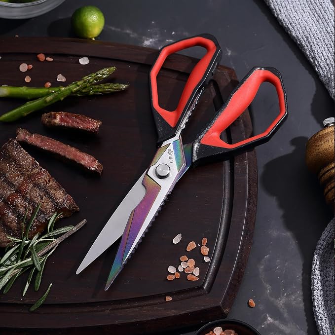 LIVINGO 9" Sharp Kitchen Scissors for Food Titanium Coated Stainless Steel | Heavy Duty Poultry Shears with Titanium Coated Blade for Cutting Turkey, Bone, Meat and Vegetables, Dishwasher Safe Design
