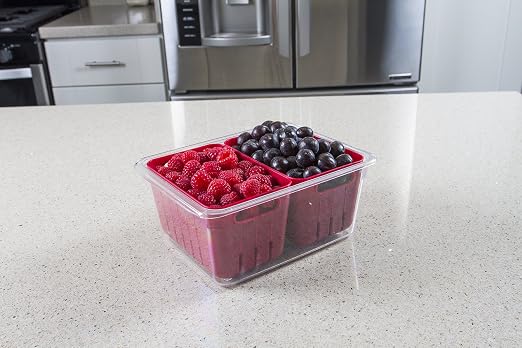 Kitchen Spaces Twin Colander Food Storage Container, Strainer and Fridge Organizer Bin for Fruits and Veggies, Stackable, BPA-Free