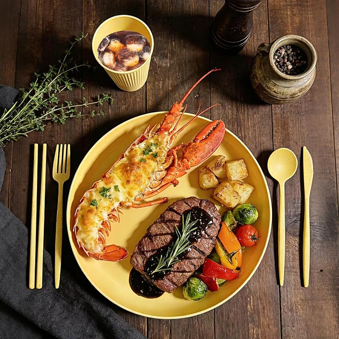 SHECIPIN 42Pcs Wheat Straw Dinnerware Sets, Unbreakable Plates and Bowls Sets, Eco Friendly Non Breakable Dinnerware, Dishwasher Microwave Safe Dinnerware