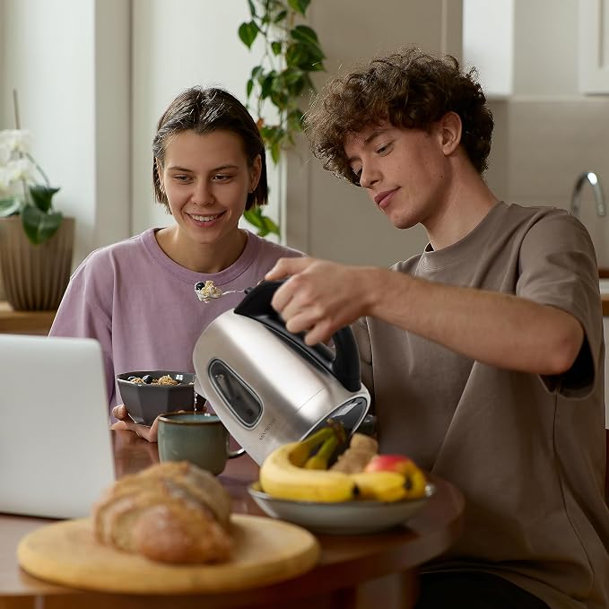 Mixpresso 1.7 Liter Stainless Steel Electric Kettle | Large, portable hot water tea kettle, fast boiling pot, boil-dry protection, auto shut-off, blue Illuminate LED light