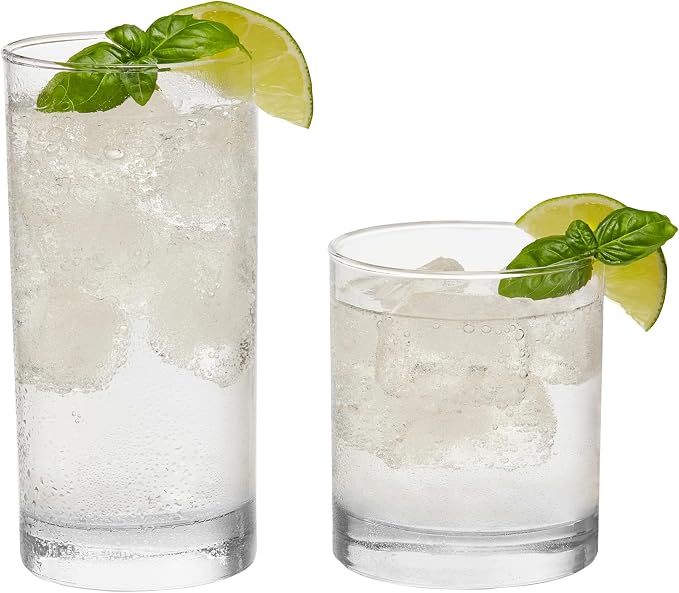 Province Tumbler & Rocks Beverage Glasses Set of 24, Clear Glass Cups | 15.2 oz and 11.1 oz Capacities for Water, Juice, Cocktails, and More with Lightweight Design and Dishwasher-Safe Cleanup