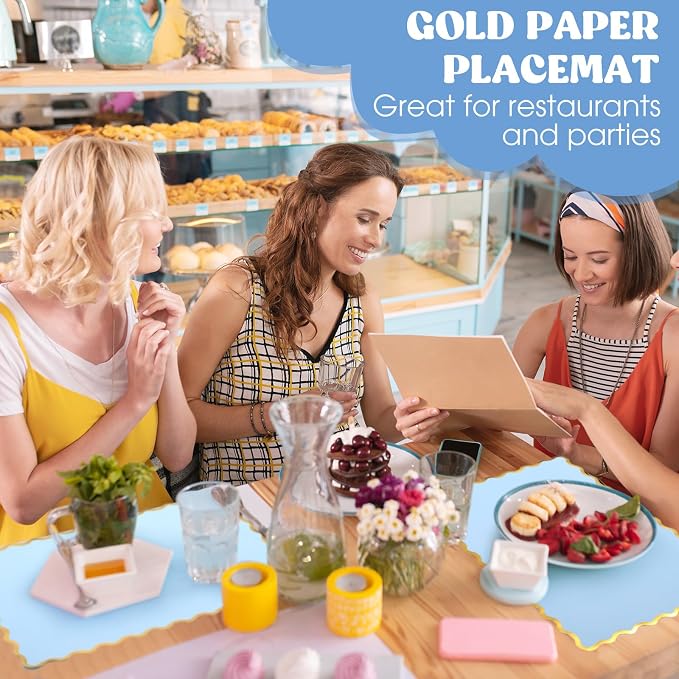 FoldTier 150 Pcs Disposable Paper Placemats Bulk 10"x14" Rectangle Place Mats with Scalloped Edges Dining Table Mat for Wedding Birthday Party Table Decoration(Baby Blue)