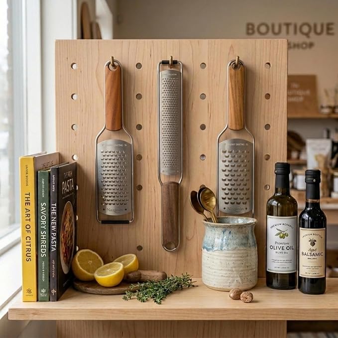 3-Piece Stainless Steel Cheese Grater & Zester Set w/Acacia Wood Handles – For Parmesan, Lemon Zest, Ginger, and Spices