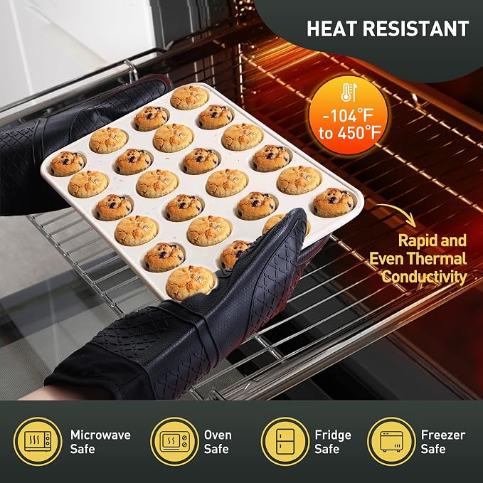 2 Pack 24 Cups Silicone Mini Muffin Pan with Metal Reinforced Frame Silicone Molds Cupcake Cake Baking Cheesecake Pans Cookie Baking Chocoflan Cupcake Mold Mini Bundt Cake Pan Women Gift