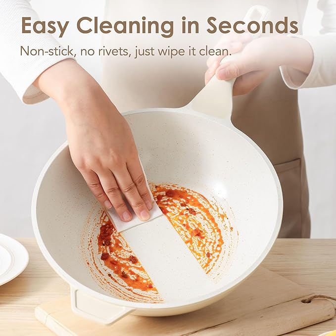 SENSARTE Nonstick Ceramic Wok Pan with Lid, 11Inch Non Toxic Stir-fry Pan | PFAS Free, Induction Cookware, Even & Fast Heating, Easy to Clean, Durable, Non stick Frying Pans Skillet, Stay-cool Handle