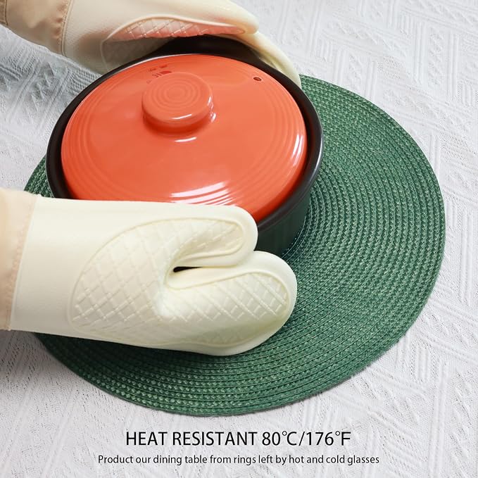 Winknowl 15 Inch Round Braided Placemats Set of 6, Washable Cotton Polyester Table Mats, Heat Resistant Non-Slip Place Mats for Kitchen Dining Table Decor (Olive,6pcs)