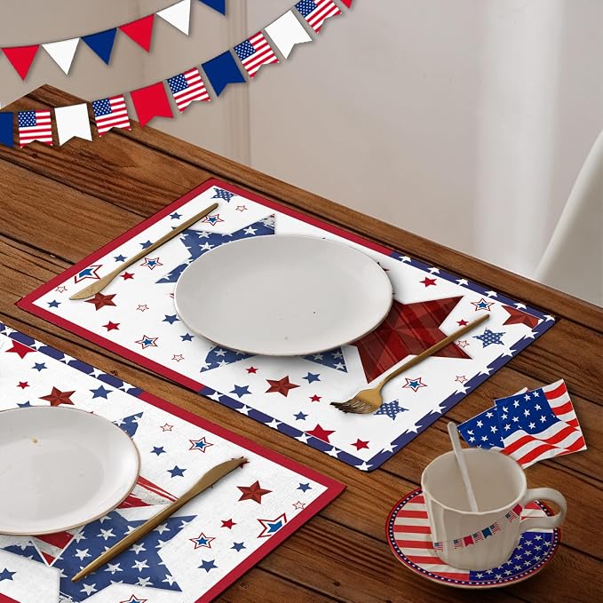 50 PCS Disposable Paper Placemats,11x16 inch 4th of July Place mats | Patriotic Freedom Stars Table Mats, Memorial Day Mat, Holiday Party Table Decorations