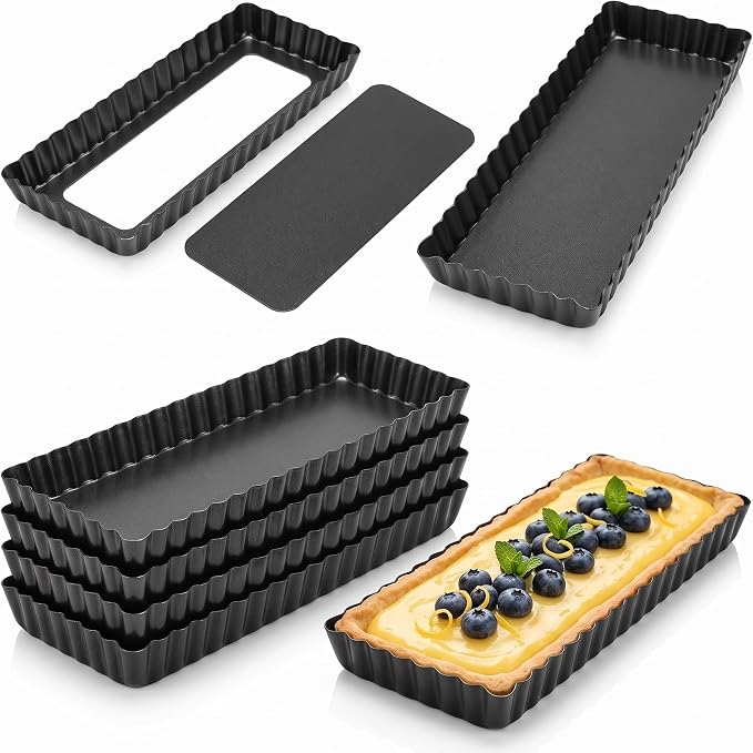 4 Pack Rectangular Tart Pans 14 Inch with Removable Bottom, Nonstick | Easy Demolding Quiche Pie Pan, Tart Pans for Bakeware Cheese Cakes Dessert, Housewife Kitchen Baking Utensils, Christmas Gift