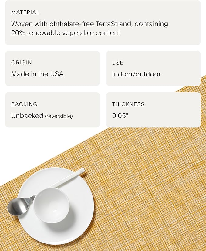 Chilewich Mini Basketweave Placemats, Woven Rectangle Placemats Set of 4 | Easy Care Woven Tabletop Textiles, Indoor/Outdoor, Ochre, 19" x 14"