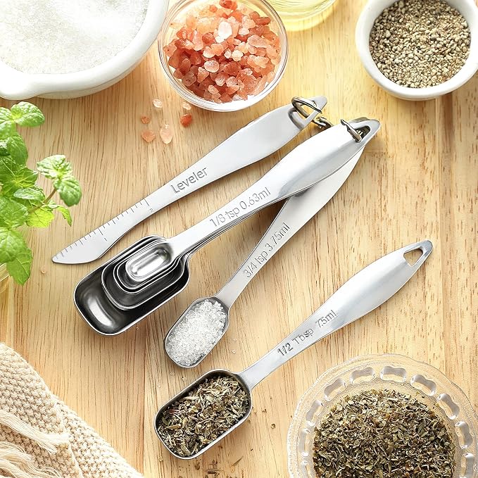 Spring Chef Stainless Steel Measuring Cups and Spoons Set of 20 w/Leveler | Nesting Metal Measuring Cups for Kitchen & Rectangular Teaspoon & Tablespoon Measuring Spoons for Dry and Liquid Ingredients