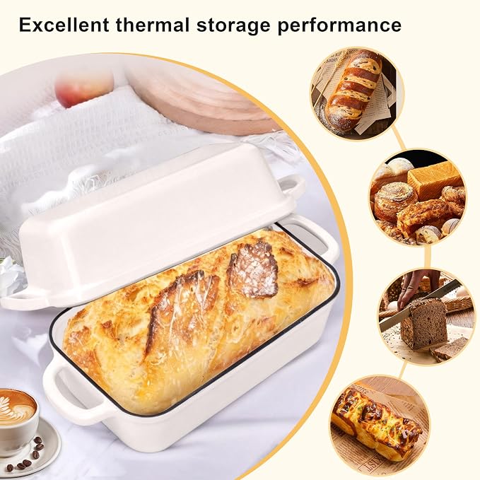 GRMImosa 9x5 Inch Cast Iron Loaf Pan with Lid, Loaf Pans for Homemade Bread | Cast Iron Bread Pan with Lid for Sourdough Baking, 9x5 Loaf Pan with 2-in-1 Design, Even Heat Distribution, Enameled Cherry