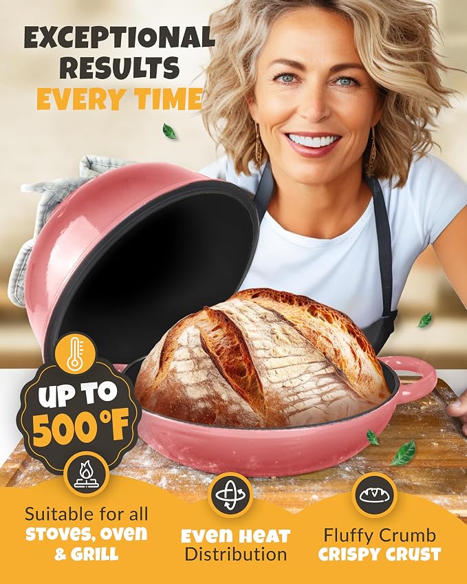 5 QT Bread Oven for Sourdough Baking with Lid & Baking Tool Set | Complete Bread Baking Set with Banneton, Scoring Lame, Dough Whisk, Bread Sling & Clear Instructions for Homemade Sourdough