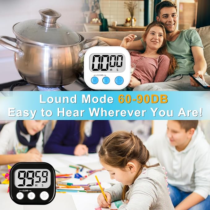 ZILLEEN Classroom Timer for Kids Teachers 2 Pack Digital Timers Black White | Strong Magnetic, Large Screen, Big Button, Teacher Classroom Must Haves Kitchen Timers for Cooking Egg Exercise Study