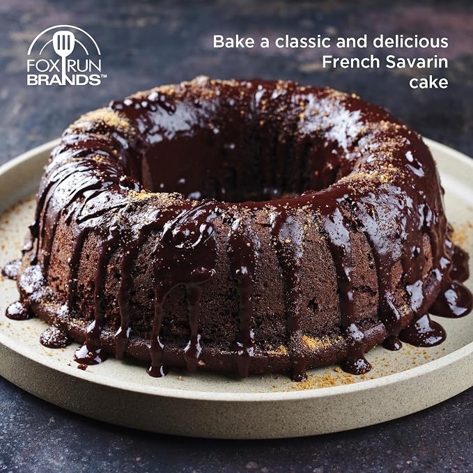 Fox Run French Savarin Cake Mold, Non-Stick Ring Cake Pan, 9.5" | Nonstick For Easy Baking, Relase & Cleaning | Bake Budnt & Savarin Cakes | Even Baking & Consistent Results | French Cake Pan