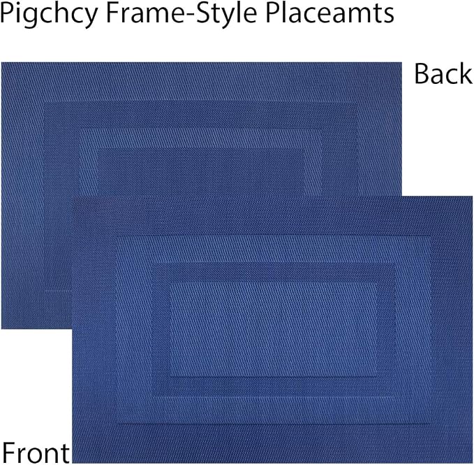 PIGCHCY Placemats,Washable Vinyl Woven Table Mats,Elegant Durable Placemats for Dining Table Set of 4 (18 x 12 inches, Navy Blue)
