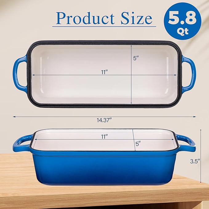 11x5 Inch Cast Iron Loaf Pan with Lid, Sourdough Bread Baking | Large Loaf Pans for Baking Bread, Even Heat Distribution Loaf Dutch Oven for Homemade Bread, Meatloaf (5.8Qt, Marseille)