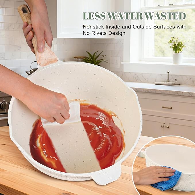 AOSION 12 Inch Nonstick Ceramic Deep Frying Pan with Lid & Steam Rack, 5.5QT Sauté Pan, Large Ceramic Skillet,Stay Cool Handle, Induction Compatible, PFOA & PFAS Free,white.