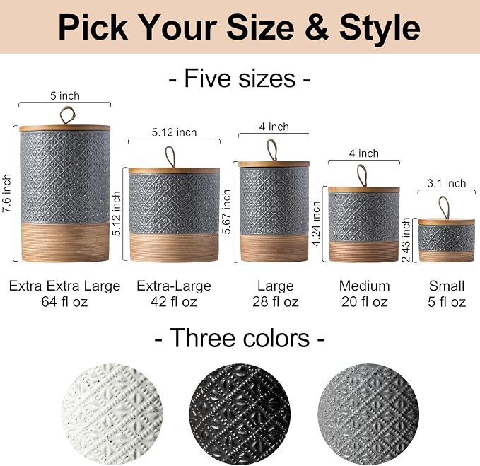 Miamolo Large Jar with Lid, Ceramic Coffee Container Pantry Gray & 64 fl.oz | Reusable Coffee Canister for Kitchen Countertop | Fits Grounds Flour Cookies Spice | Clutter-Free, Housewarming Weeding Gift
