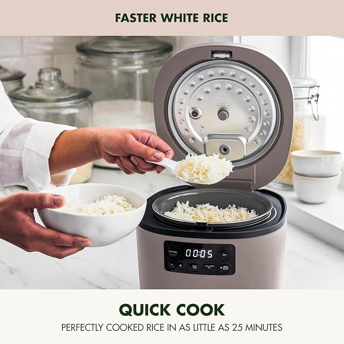 GreenPan Advanced Rice Cooker, 4-Cups Uncooked/8-Cups Cooked, Removable Nonstick Ceramic PFAS-Free Pot, White & Brown Rice, Family Sized, Quick Cook in 25mins, 6 Presets, Fuzzy Logic Tech, Clay