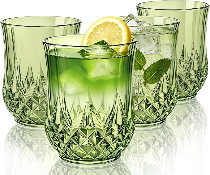 40 Pack 12 Oz Plastic Stemless Wine Glasses, Sage Green | Unbreakable, Reusable, Elegant Vintage Design, Fancy Cocktail Cups, Whiskey, Champagne, Wedding, Party, Bars, Holiday Events