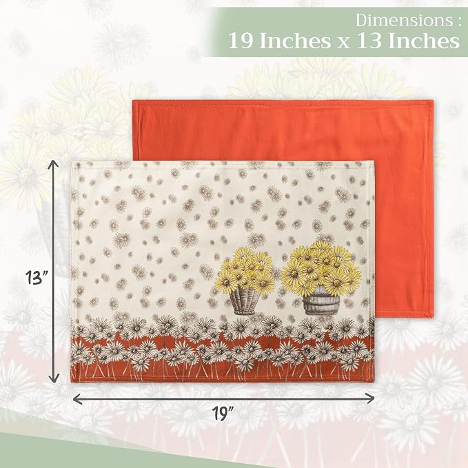 Maison d' Hermine Placemats Set of 4 Reusable 100% Cotton (13"x19") | Cloth Place Mats Washable Table Mats for Kitchen Dining Party Wedding Hotel Home Thanksgiving Christmas - Bagatelle