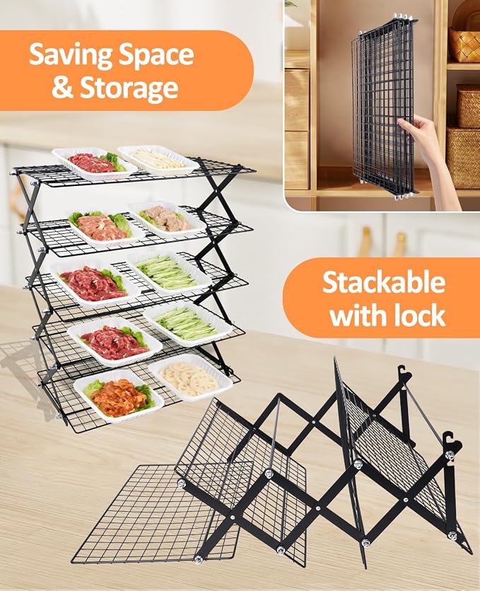 5 Tier Collapsible Cooling Rack, 2/3/4/5-Tier Upgraded,Adjustable ＆ Stackable Baking Rack, 5 Modes Cooling Racks for Cooking and Baking, Roasting ＆ Grilling Gifts for Picnic Party