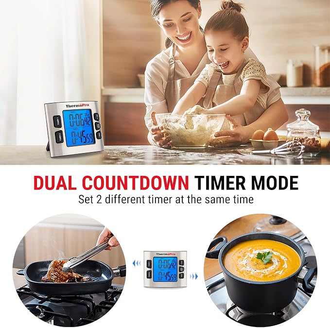 TempPro TM02 24H Digital Timer with Dual Kitchen Timers for Cooking, Magnetic Timer Clock with Adjustable Alarm Volume & LCD Backlit Display, Classroom Timer for Kids & Teachers(Previously ThermoPro) | Magnetic Timer with Adjustable Alarm Volume, Kitch...