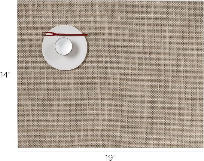 Chilewich Mini Basketweave Placemats, Woven Rectangle Placemats Set of 4 | Easy Care Woven Tabletop Textiles, Indoor/Outdoor, Linen, 19" x 14"