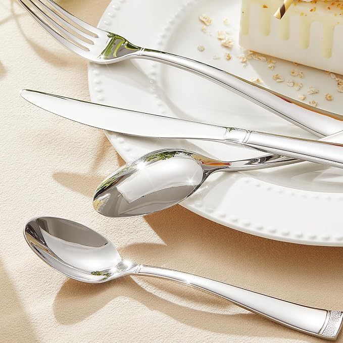 20-Piece Flatware Set, 18/10 Stainless Steel Silverware Set for 4 | Bead Edge Design, Mirror Polished Finish, Dishwasher Safe, Elegant Table Setting, Ideal for Daily Meals & Entertaining